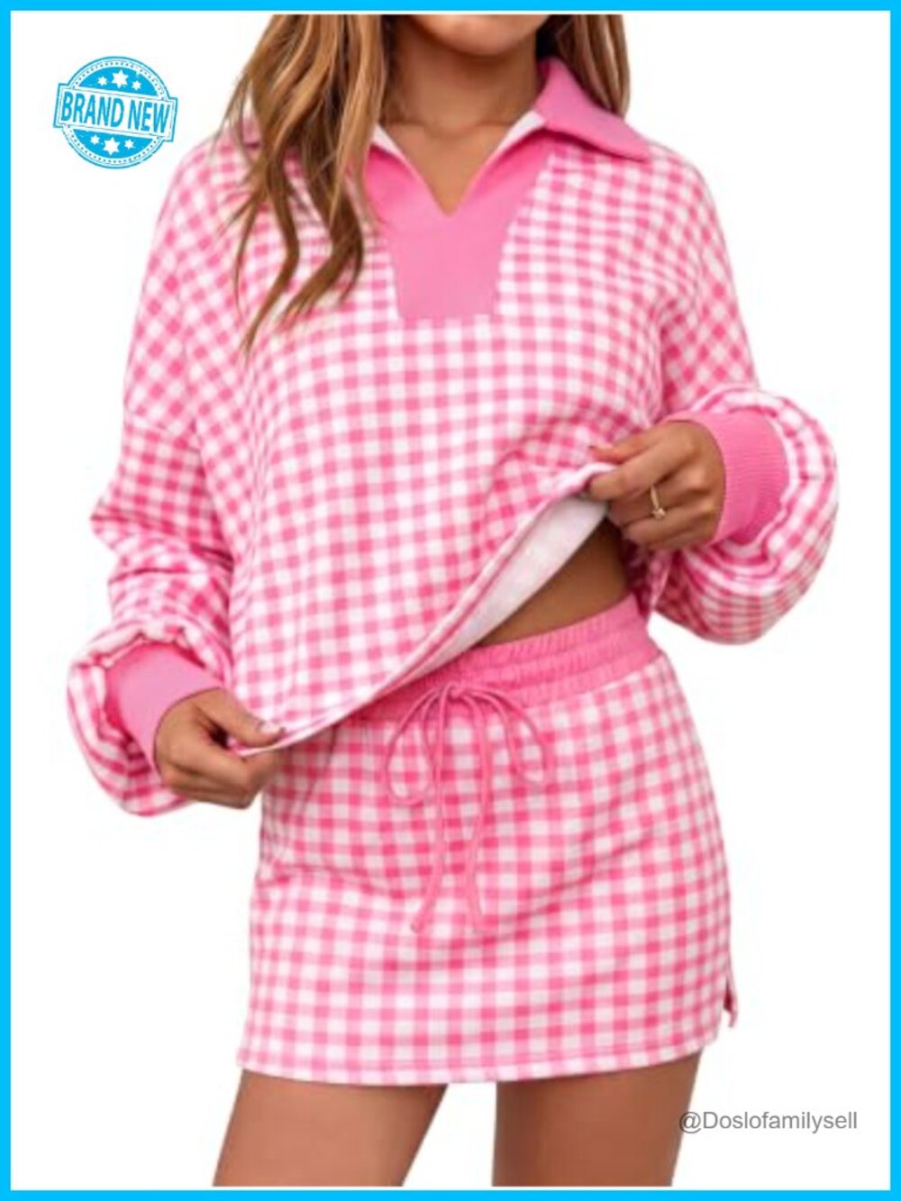 Womens 2 Piece Sweatshirt Skirt Set Long Sleeve Skort Lounge Workout Set